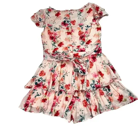 Altar’d State Romper Shorts Womens Small Pink floral Tiered Ruffled Tie V Neck - Picture 3 of 13